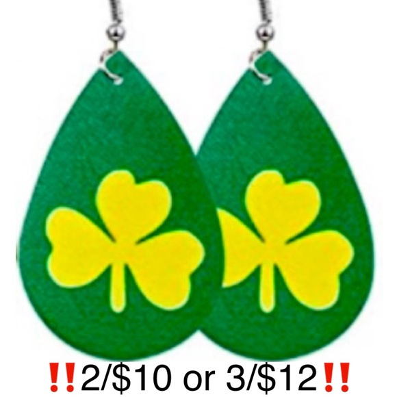St. Patrick’s Day Faux Leather Dangling Shamrock Earrings - Picture 1 of 6